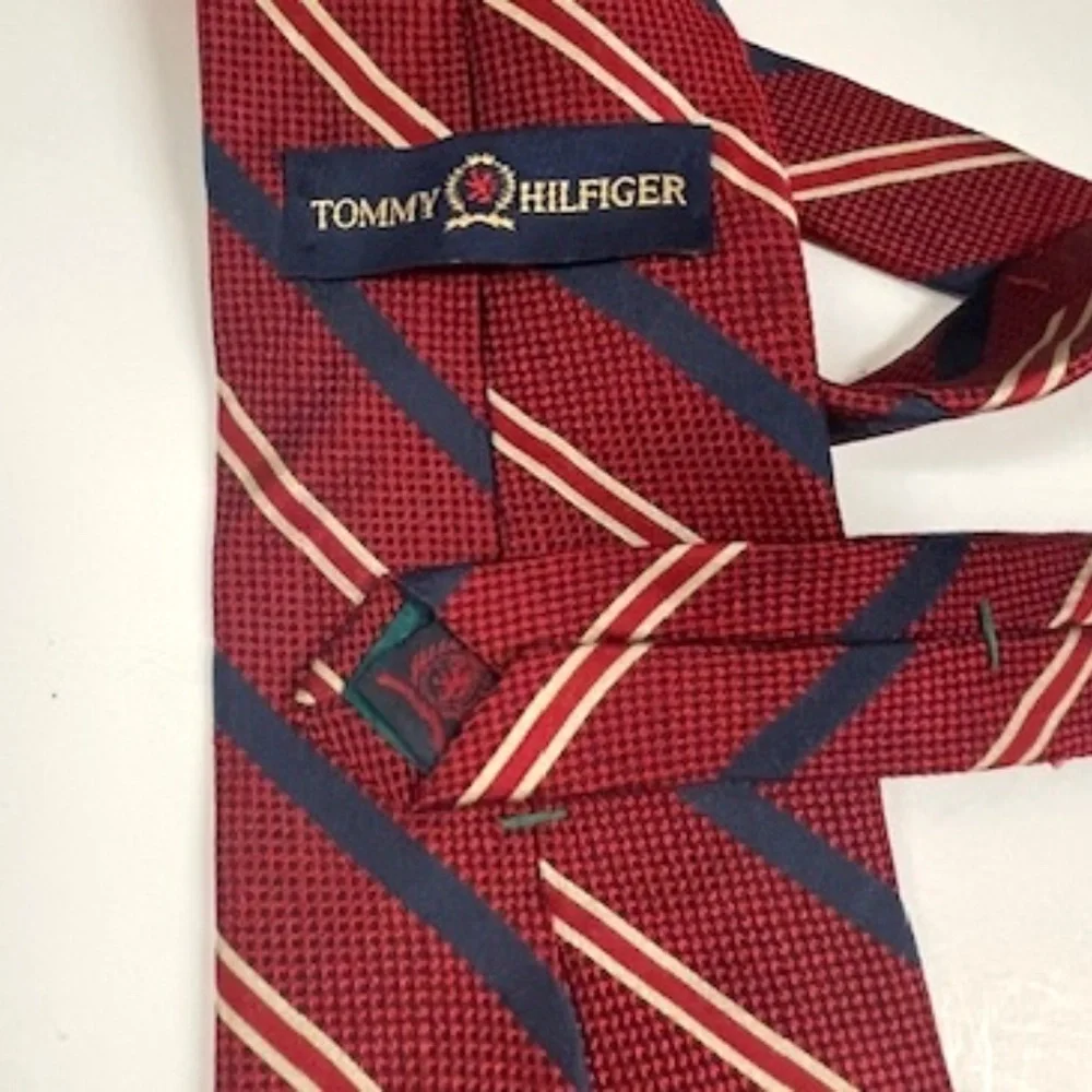 Tommy Hilfiger Red Blue Gold‎ Striped Men’s Tie 100% Silk